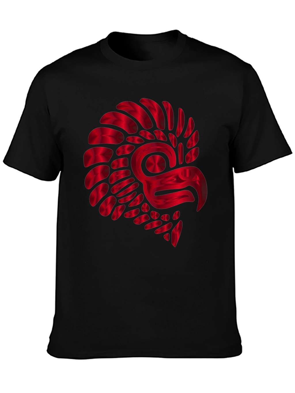 Red Metallic Eagle Design Black T-Shirt
