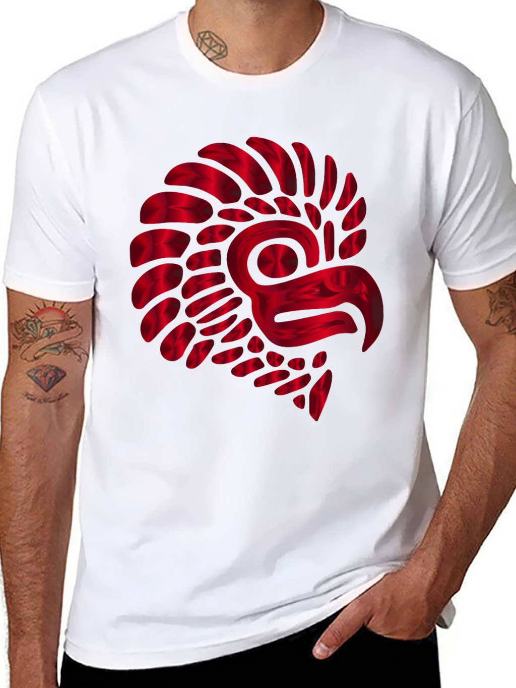 Red Metallic Eagle Design Black T-Shirt