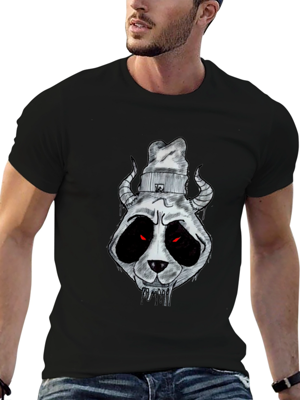 Dark Panda Graphic Tee - Mens Black Cotton T-Shirt