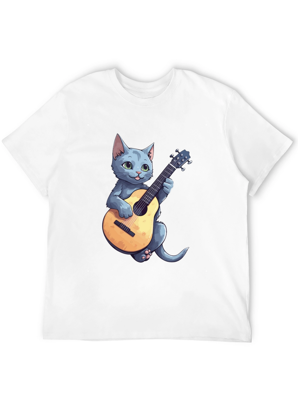 Cat Playing Guitar Graphic Tee - Black