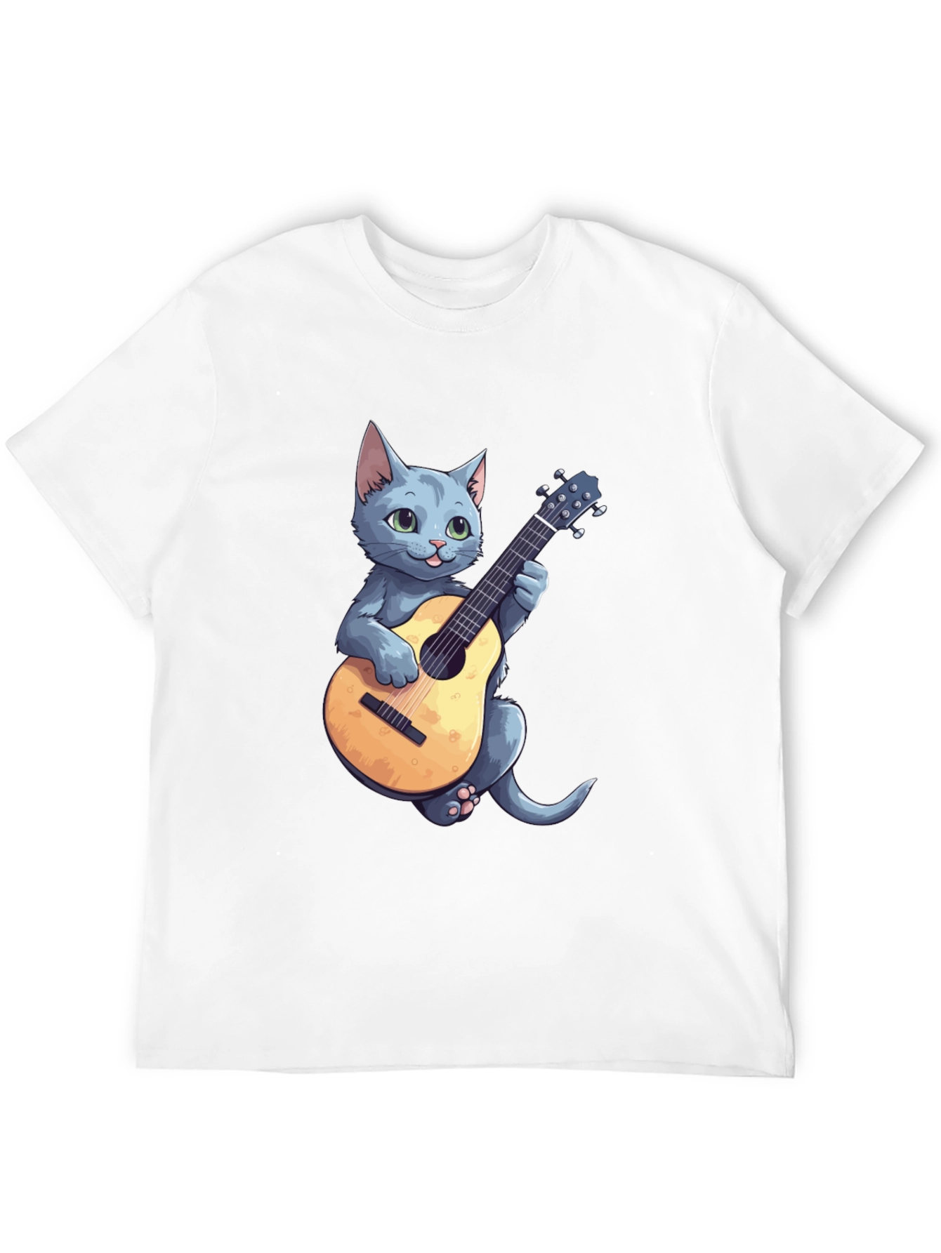 Cat Playing Guitar Graphic Tee - Black