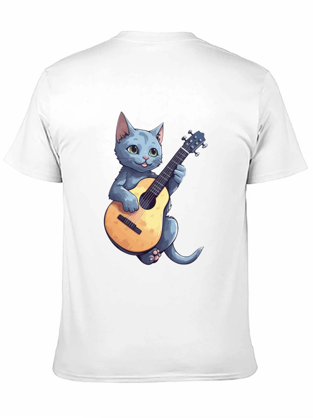 Cat Playing Guitar Graphic Tee - Black