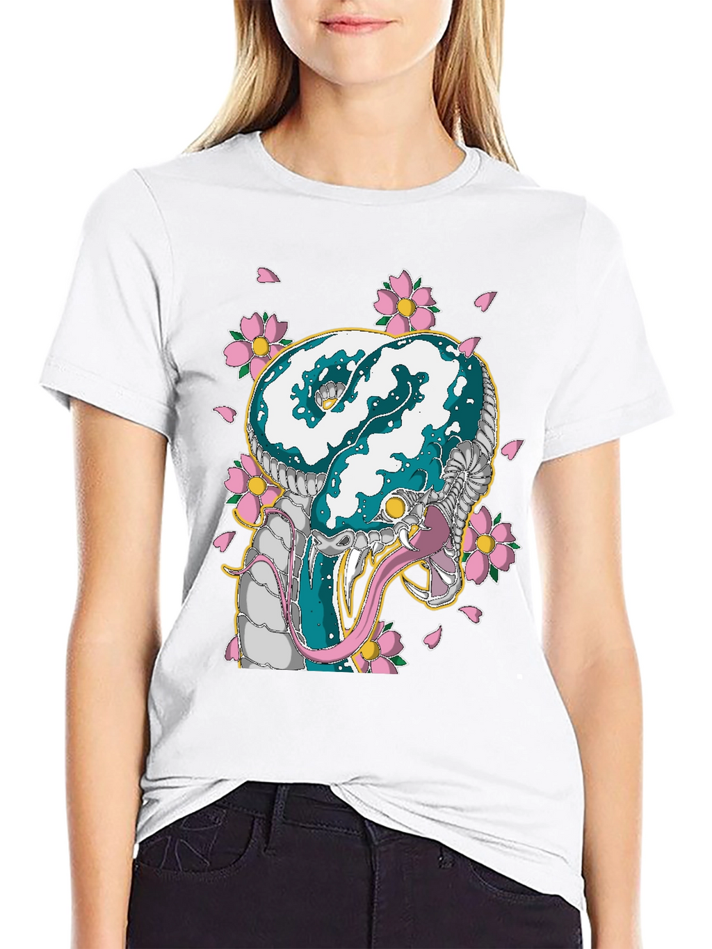 Snake & Cherry Blossom Graphic Tee