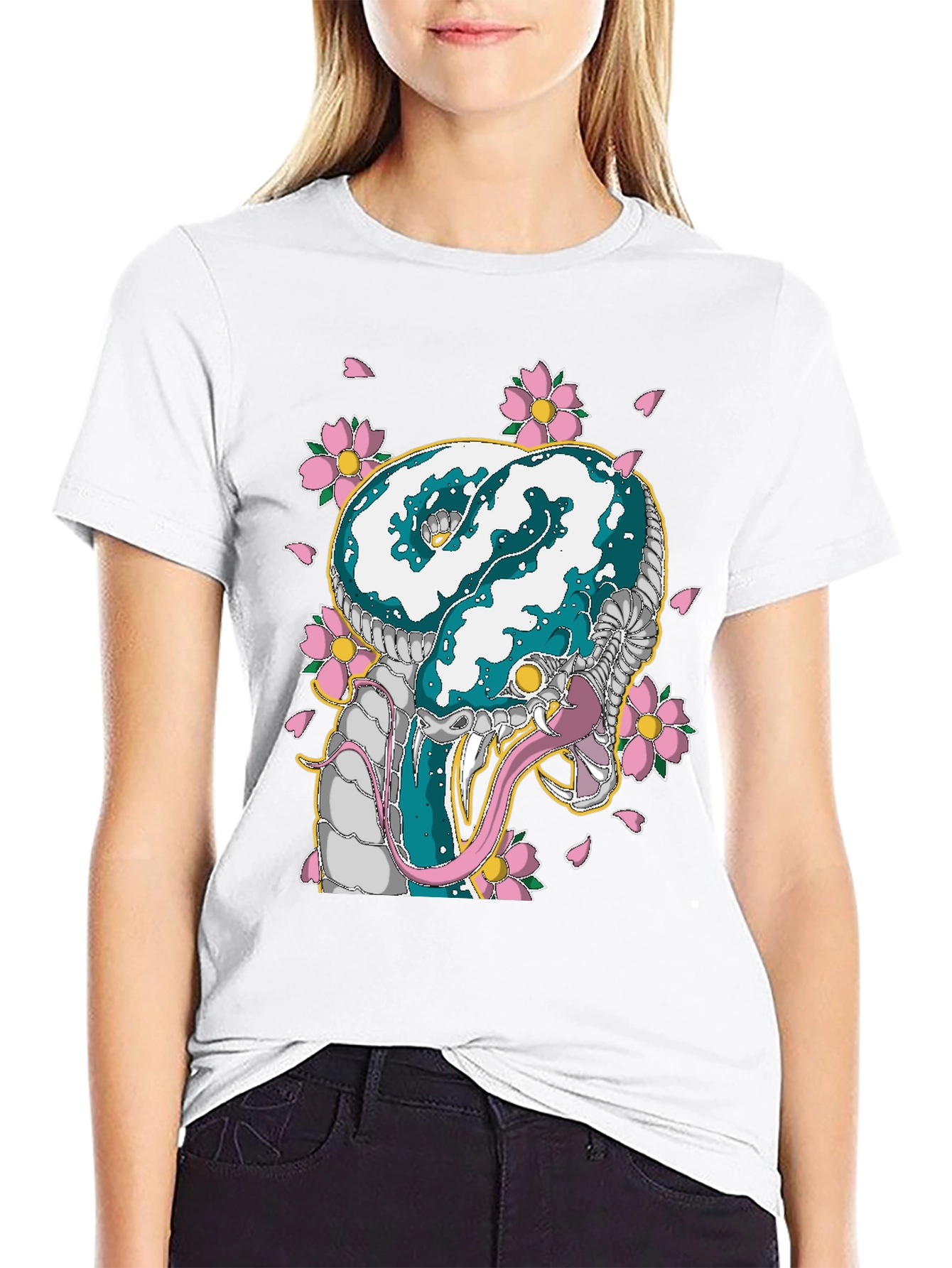 Snake & Cherry Blossom Graphic Tee