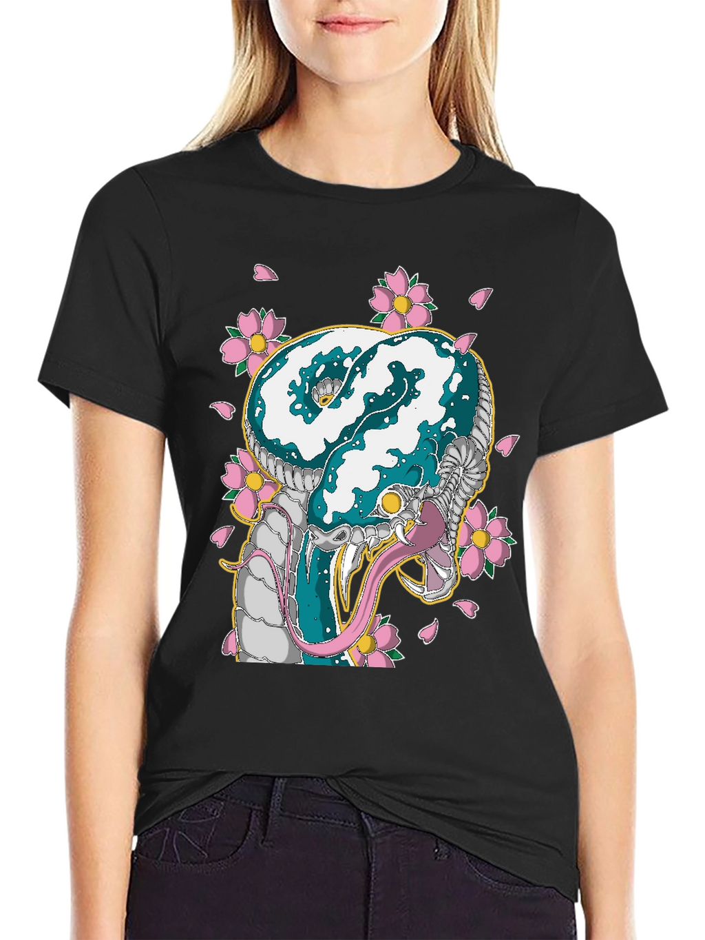 Snake & Cherry Blossom Graphic Tee