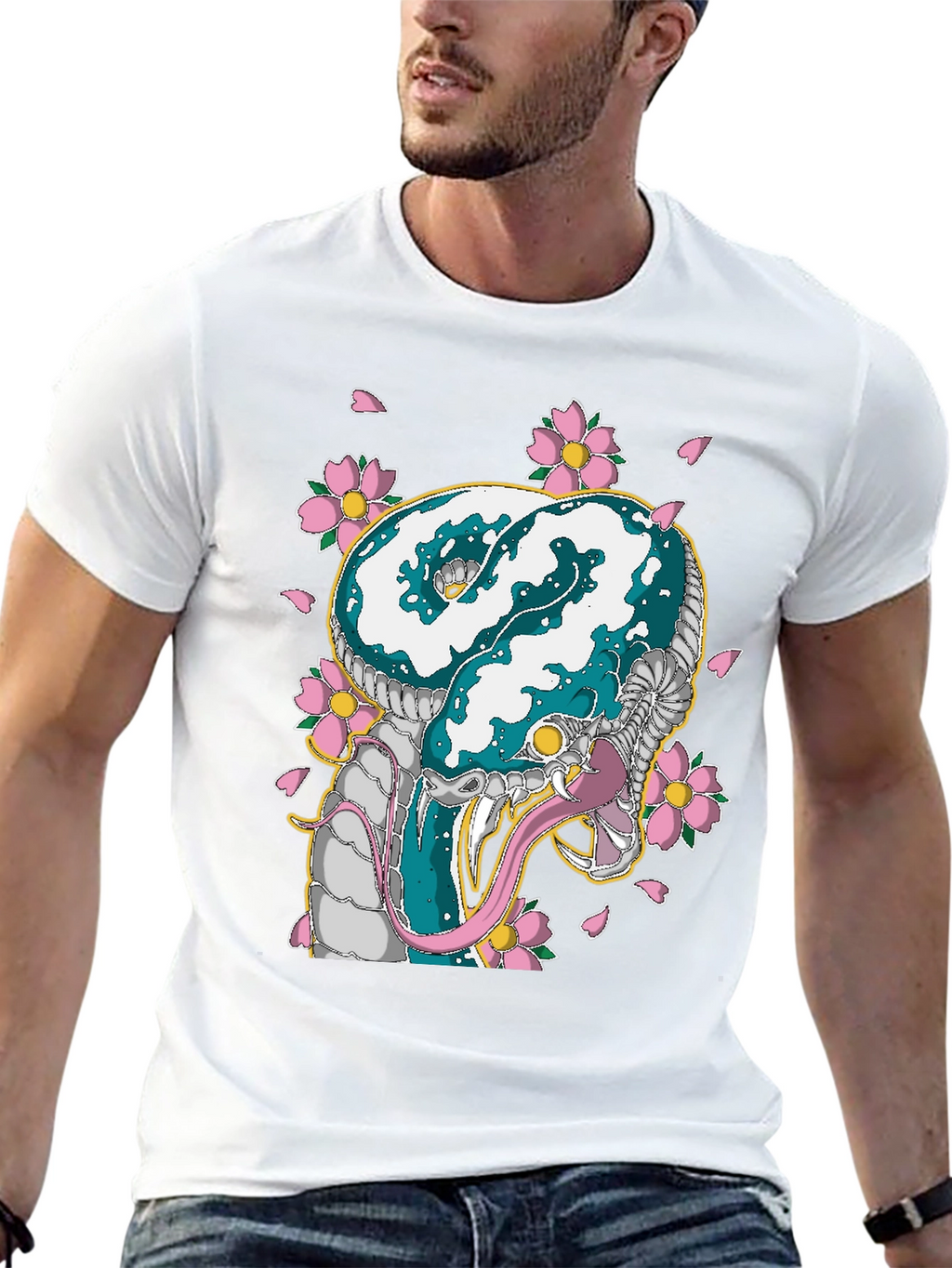 Snake & Cherry Blossom Graphic Tee