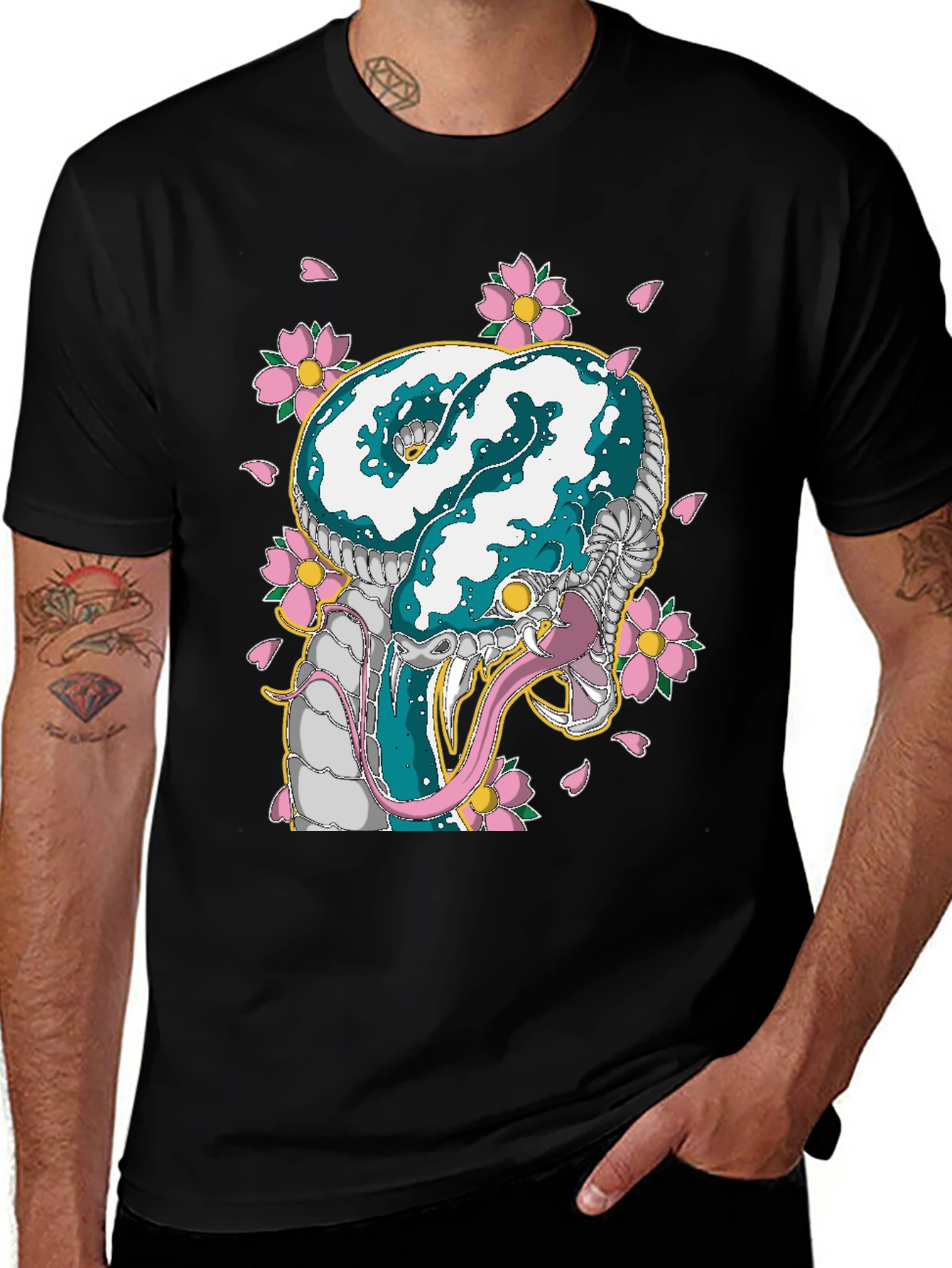 Snake & Cherry Blossom Graphic Tee
