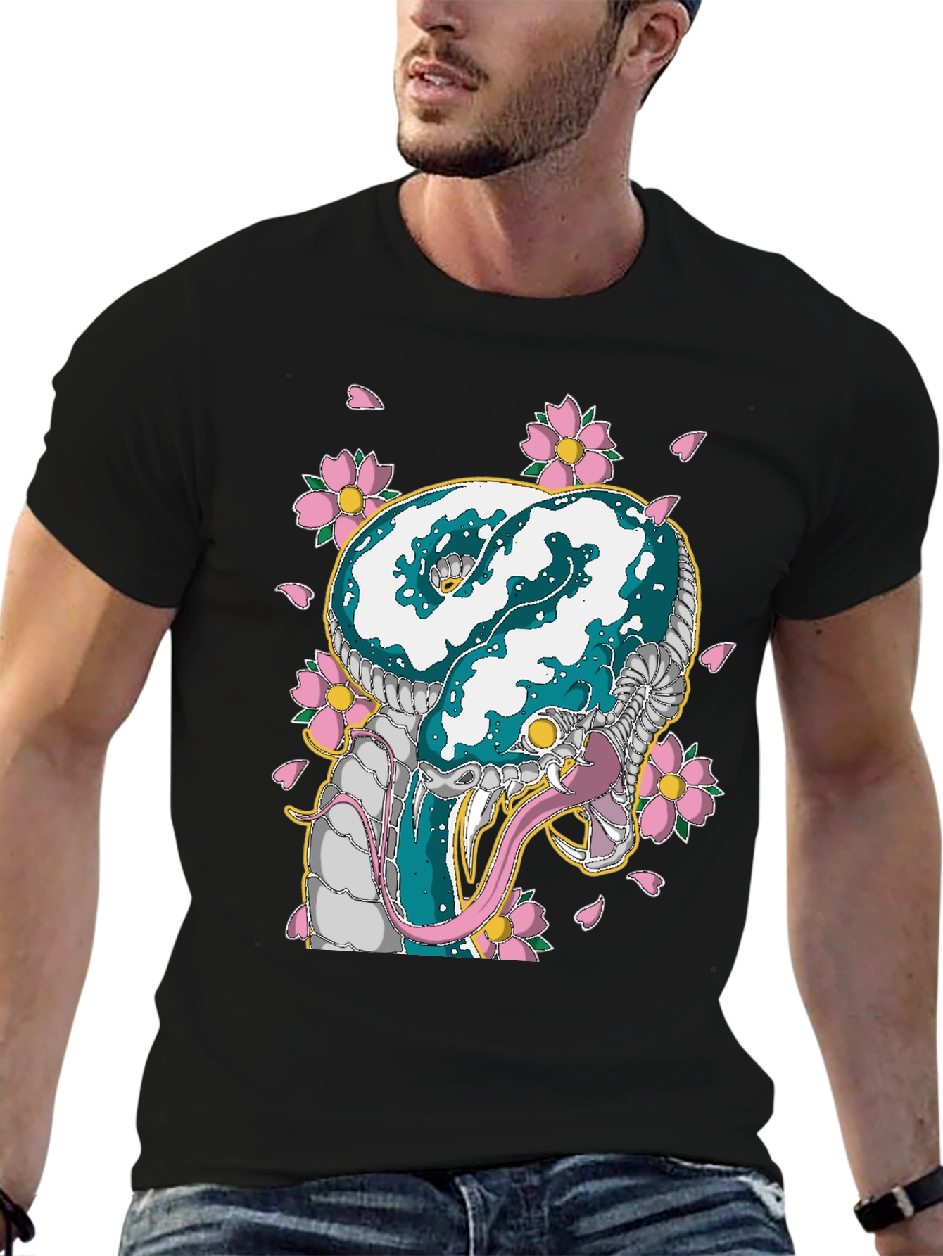 Snake & Cherry Blossom Graphic Tee
