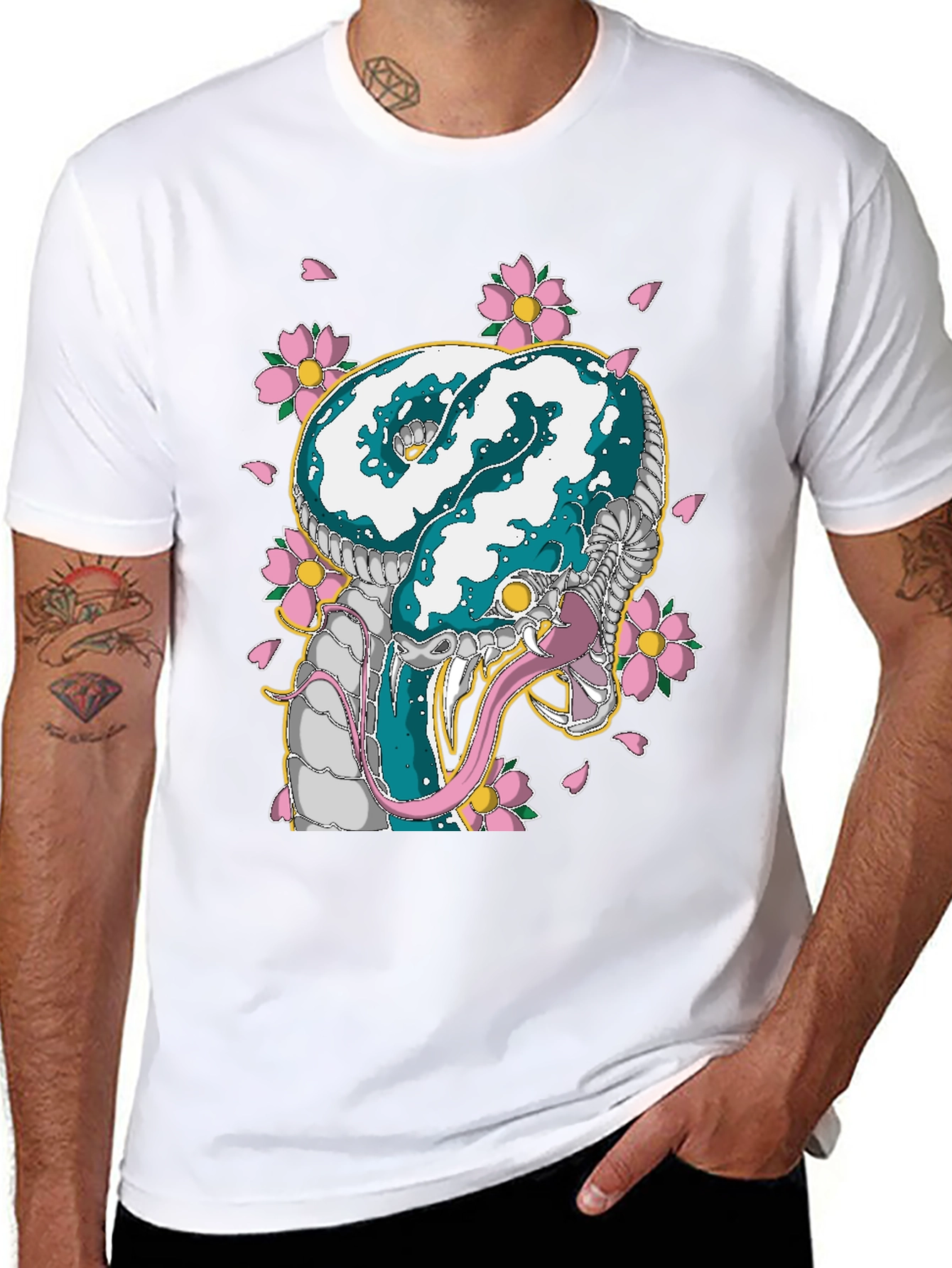 Snake & Cherry Blossom Graphic Tee