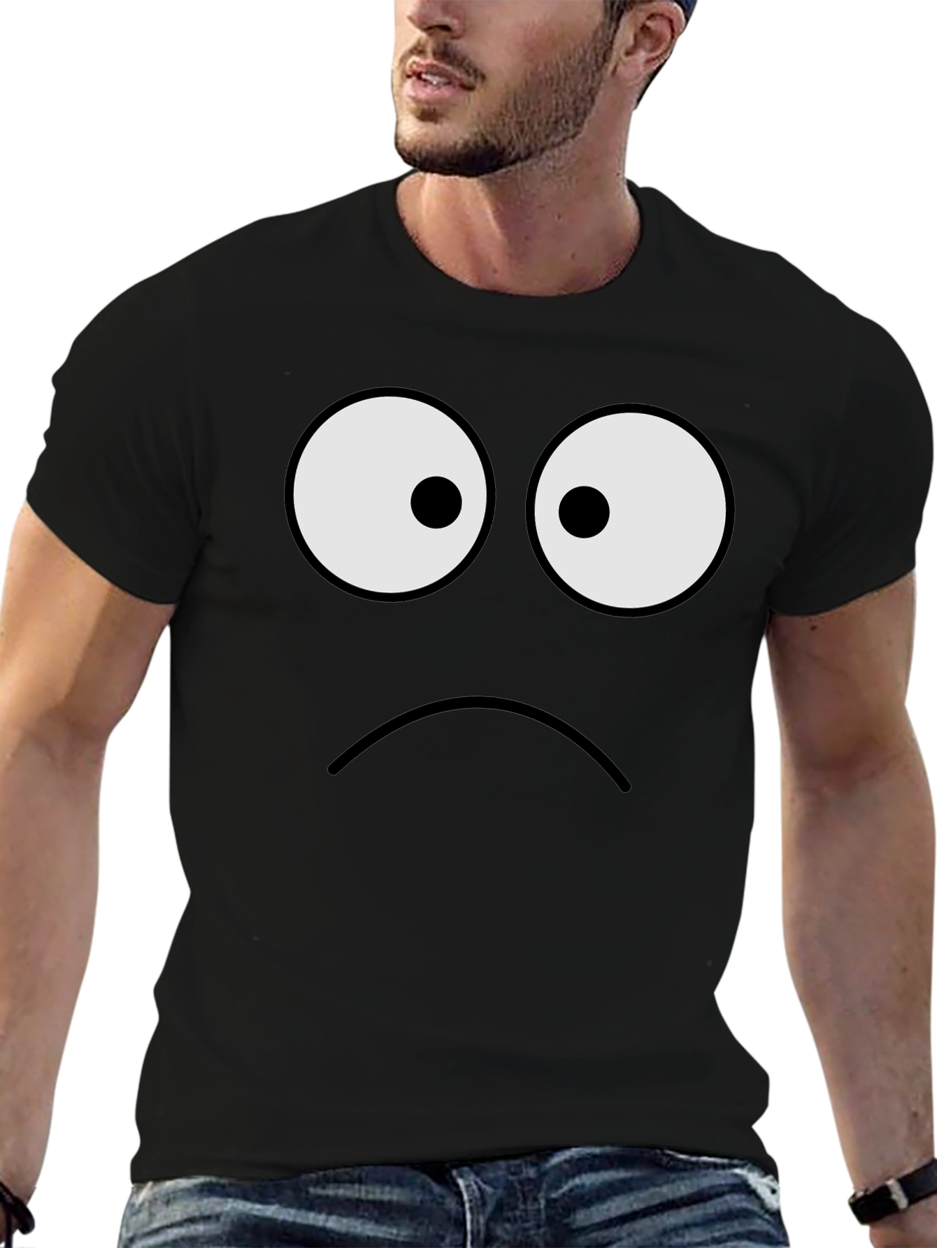 Sad Face Graphic Tee - Unisex Black T-Shirt