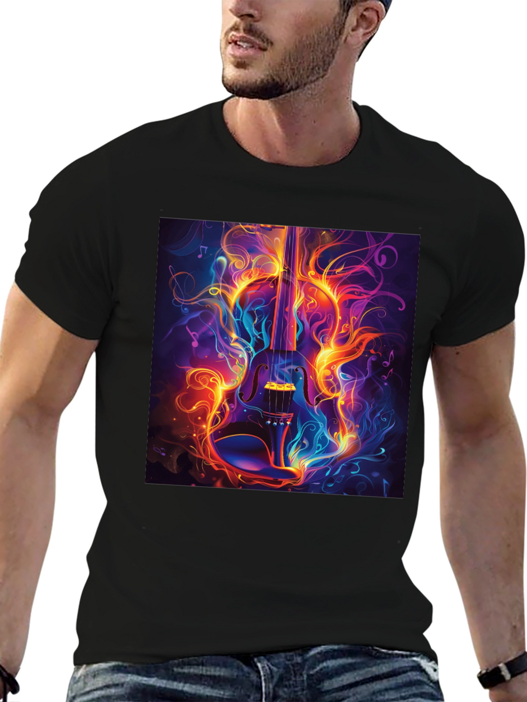 Fiery Violin Graphic T-Shirt - Music Lovers Tee