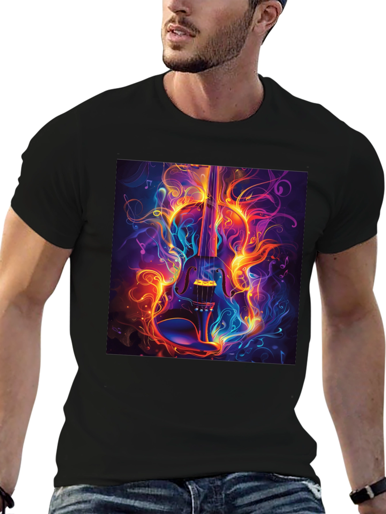Fiery Violin Graphic T-Shirt - Music Lovers Tee