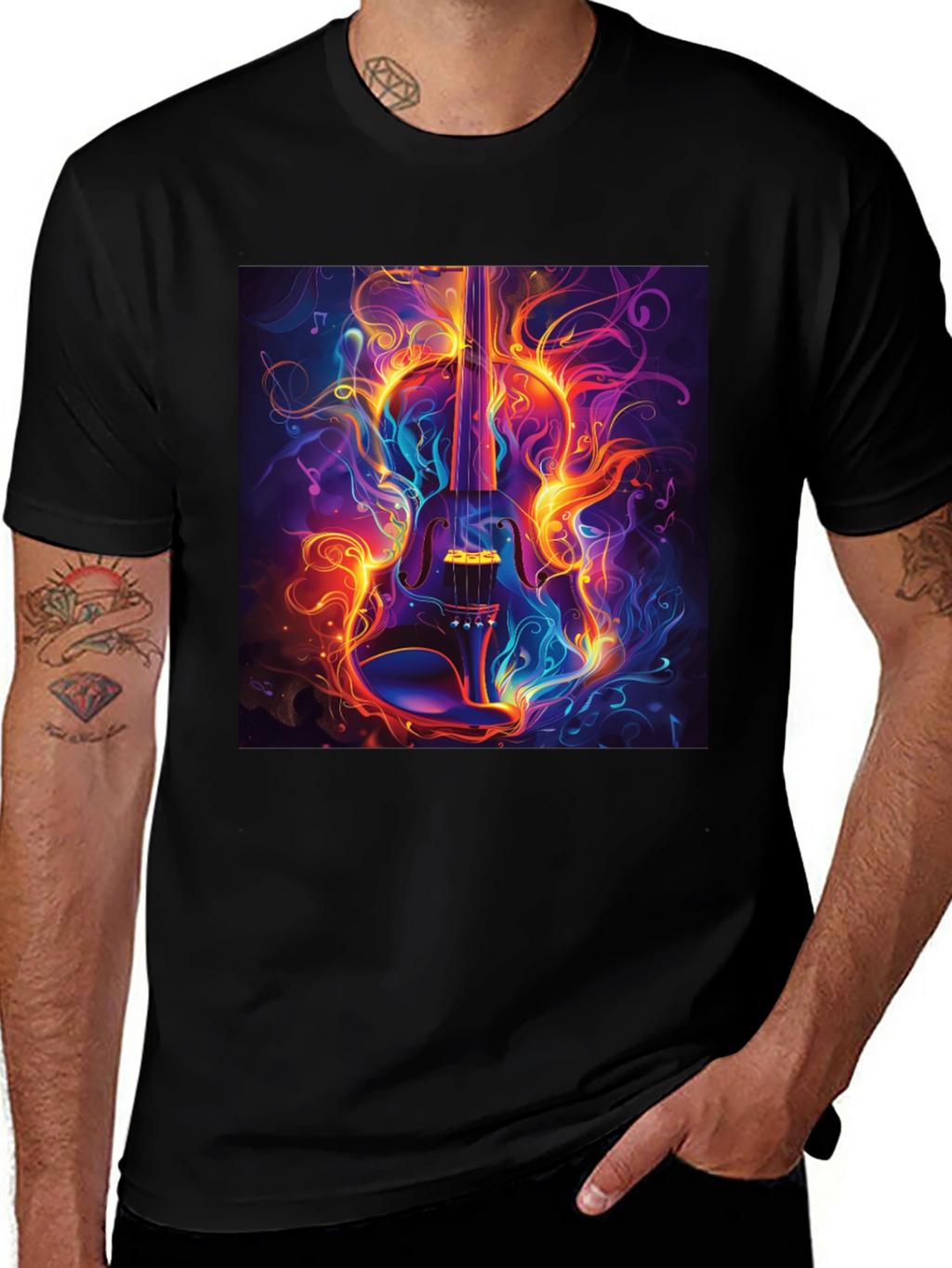 Fiery Violin Graphic T-Shirt - Music Lovers Tee
