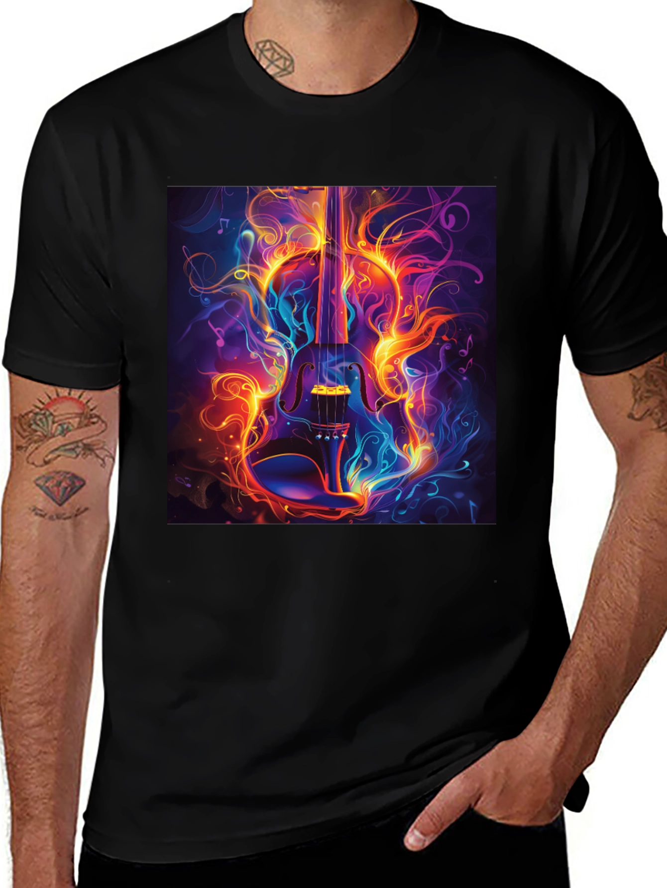 Fiery Violin Graphic T-Shirt - Music Lovers Tee