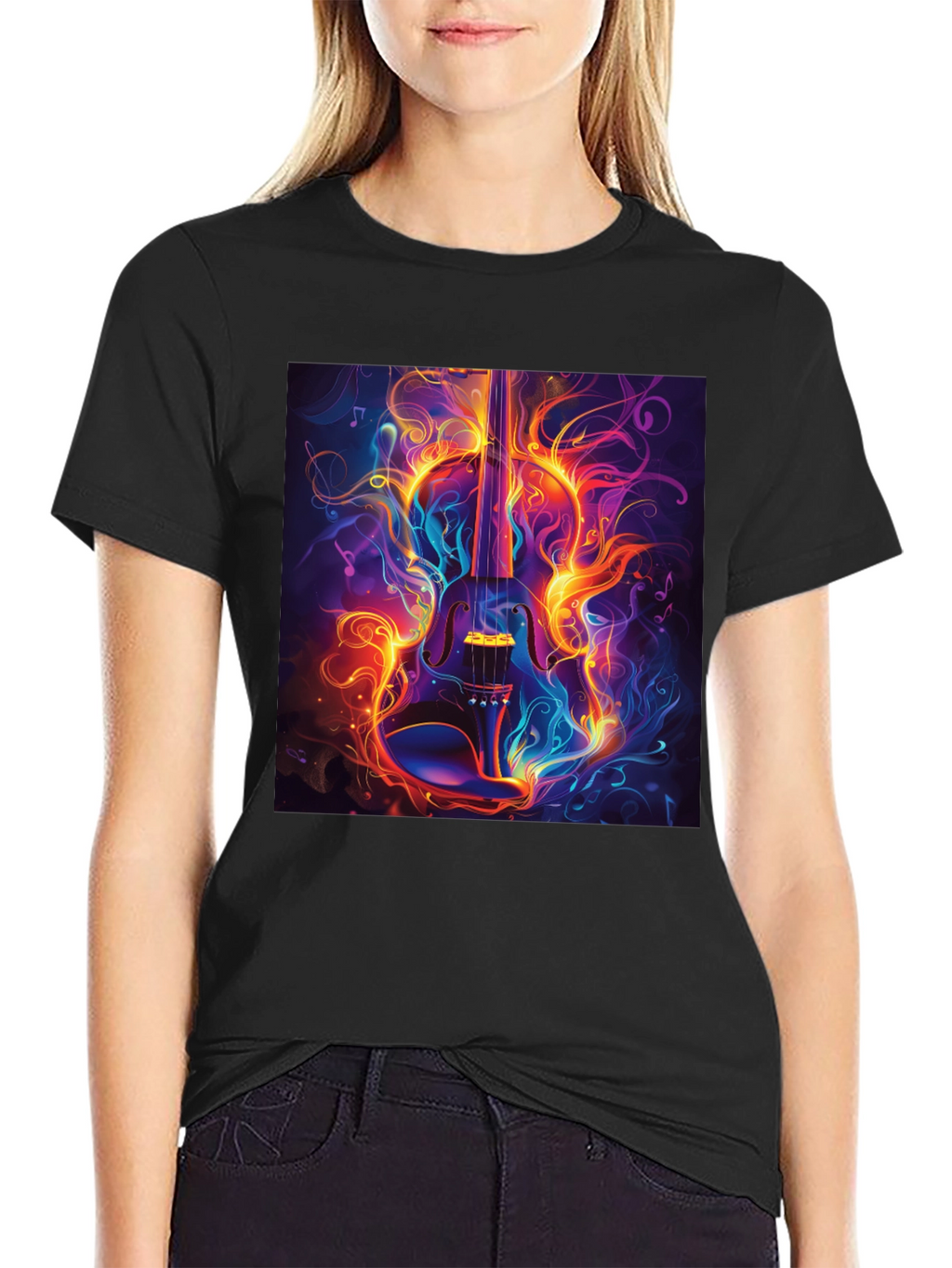 Fiery Violin Graphic T-Shirt - Music Lovers Tee
