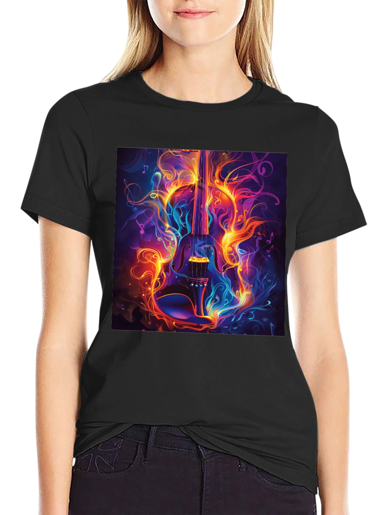 Fiery Violin Graphic T-Shirt - Music Lovers Tee