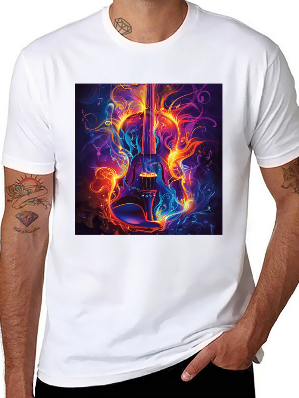 Fiery Violin Graphic T-Shirt - Music Lovers Tee