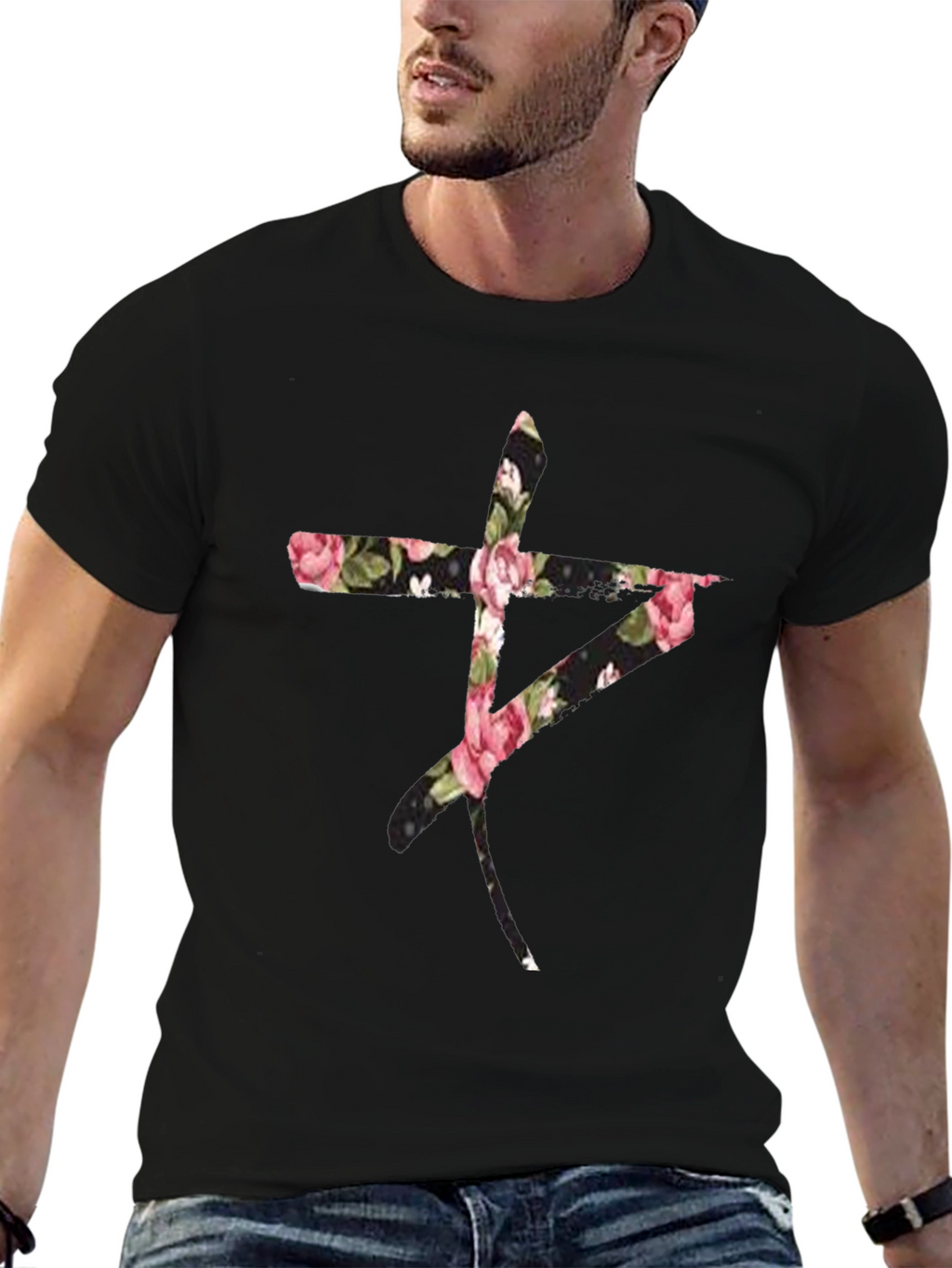 Floral Symbol Black T-Shirt