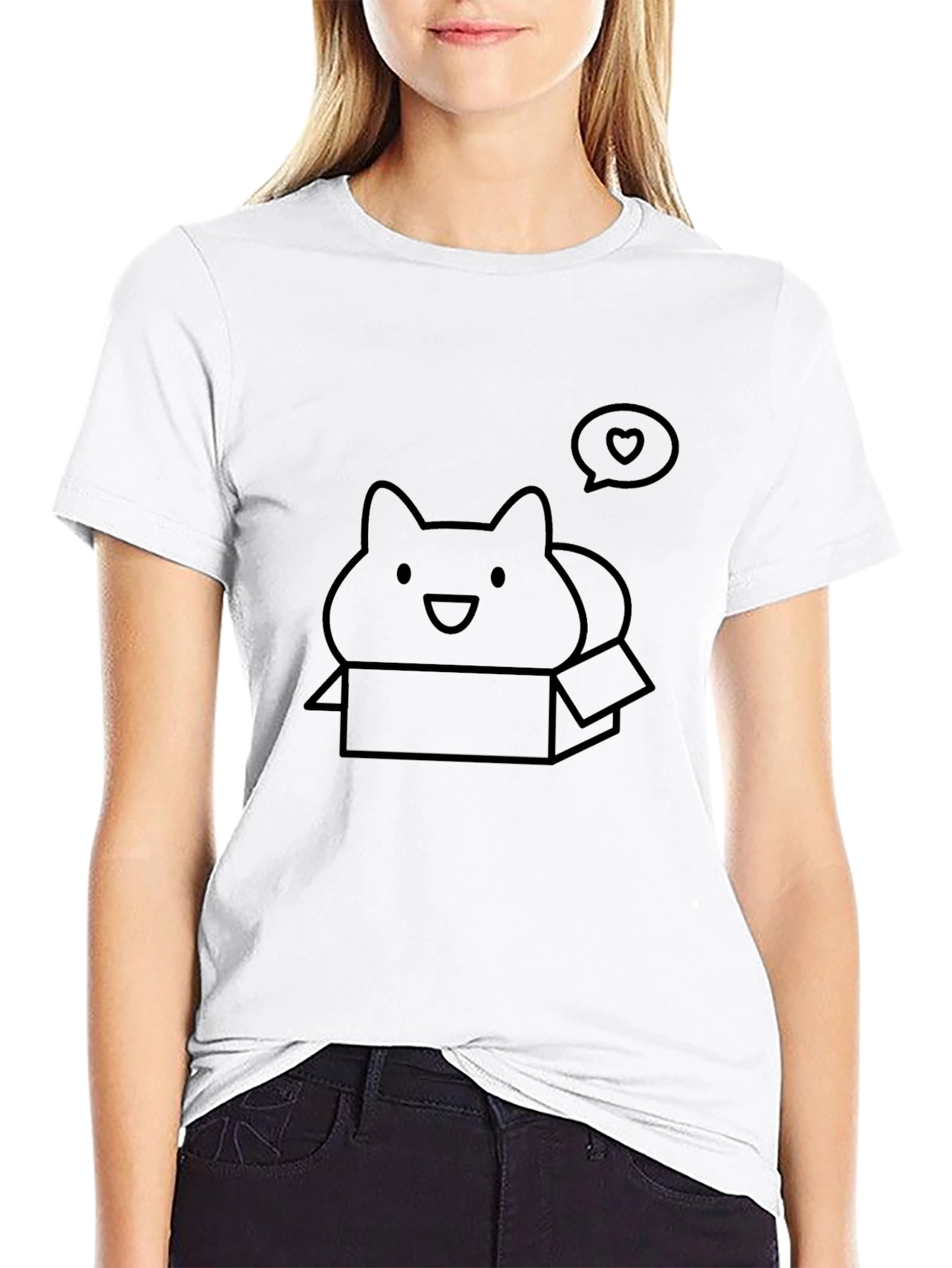 Cute Cat in Box T-Shirt - Black