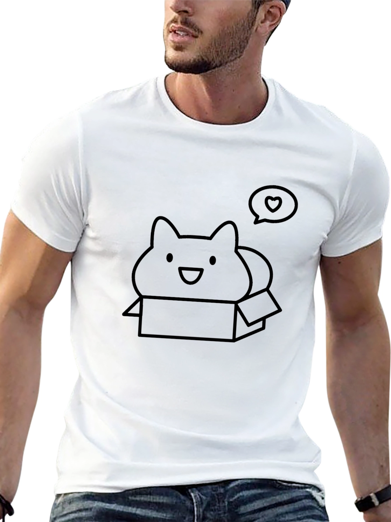 Cute Cat in Box T-Shirt - Black