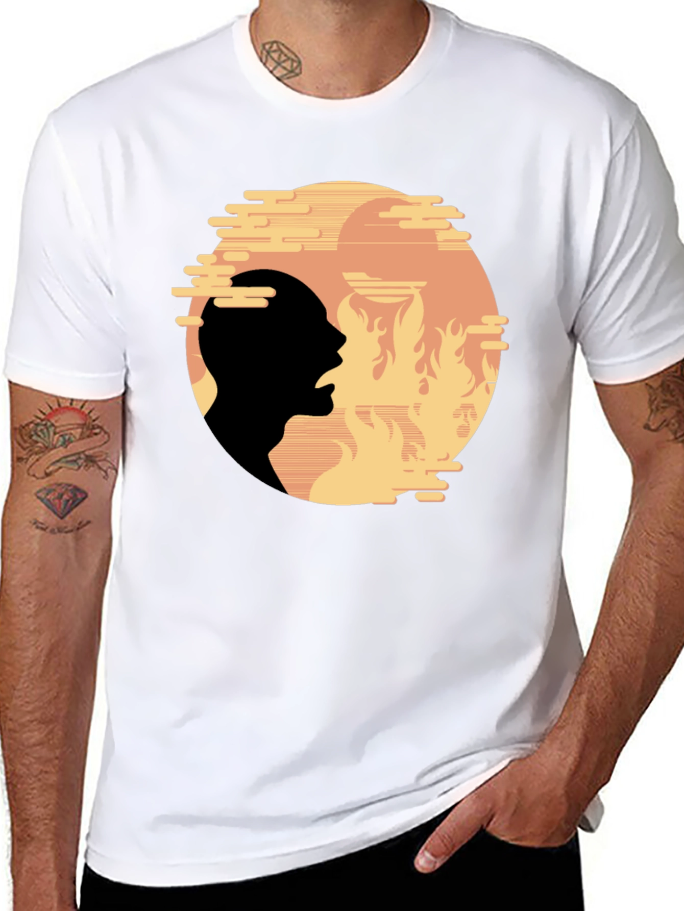 Fiery Silhouette Graphic Tee - Bold Statement Shirt