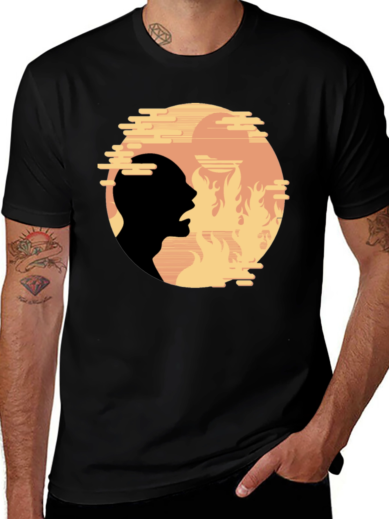 Fiery Silhouette Graphic Tee - Bold Statement Shirt