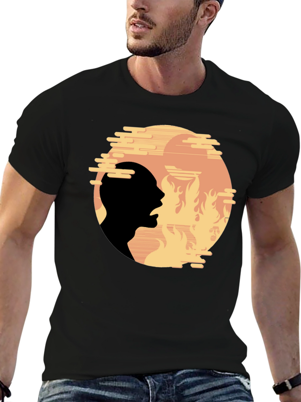 Fiery Silhouette Graphic Tee - Bold Statement Shirt