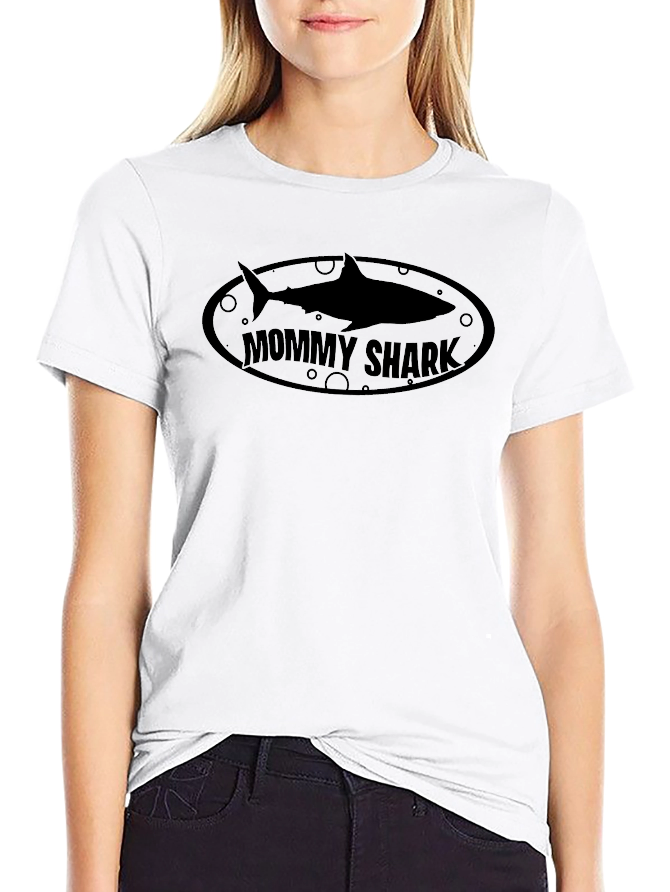 Mommy Shark Graphic T-Shirt - Black Crew Neck Tee