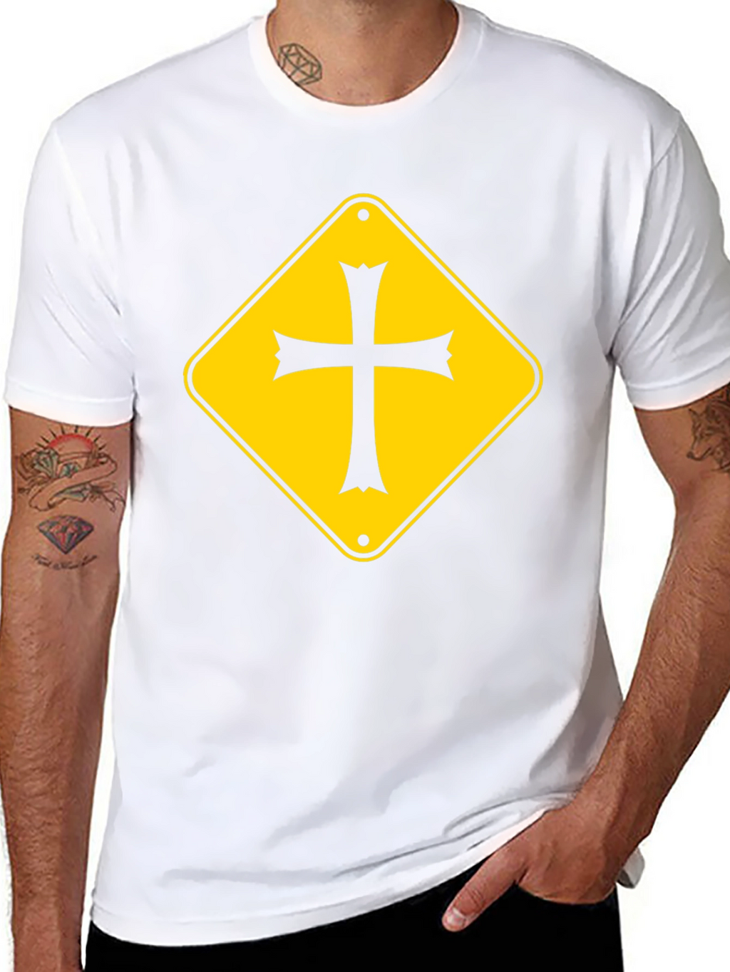 Cross Road Sign Graphic Tee - Black