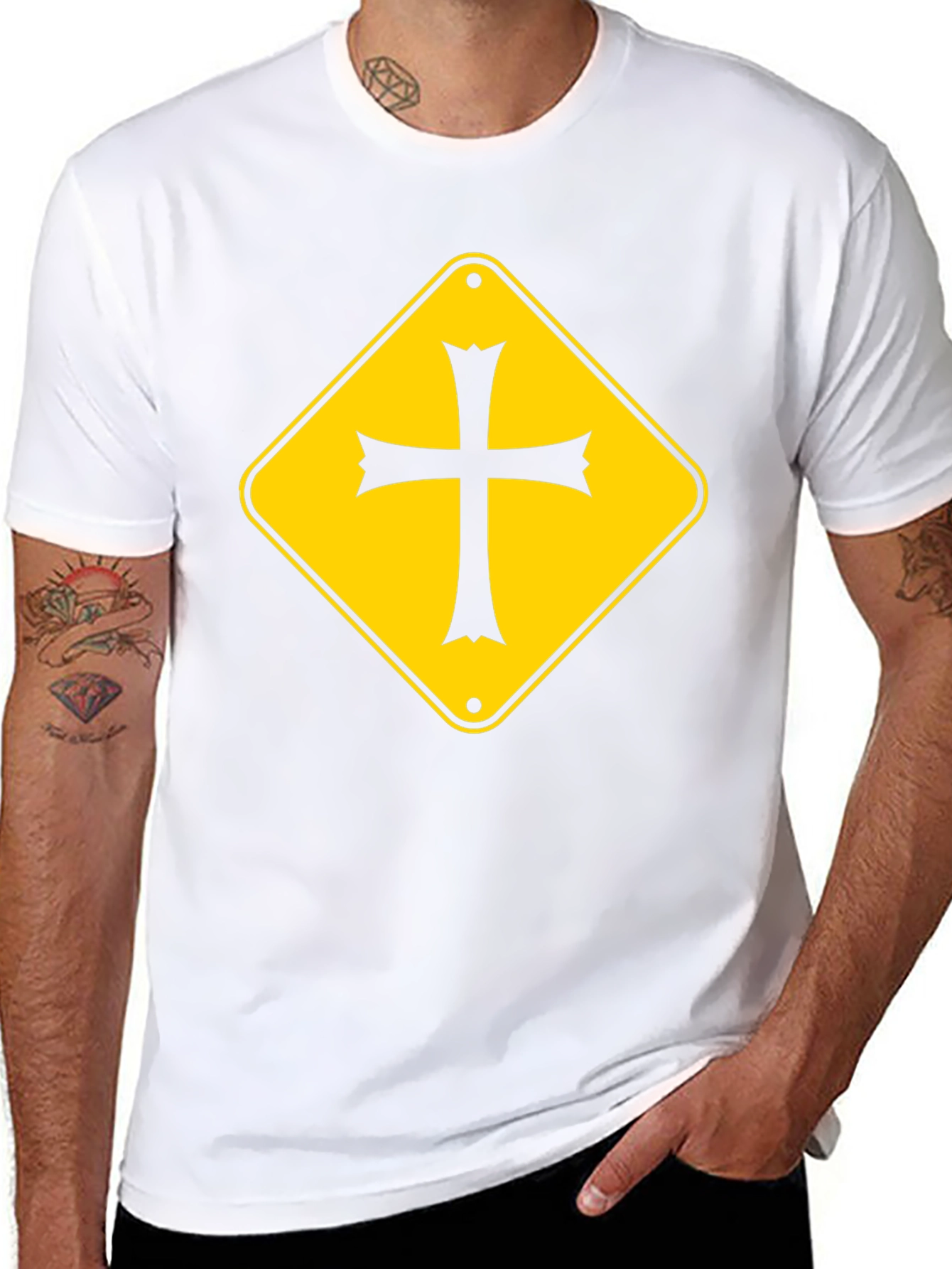 Cross Road Sign Graphic Tee - Black