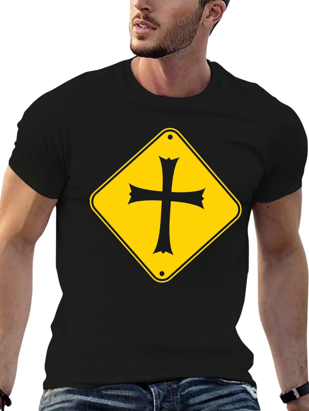 Cross Road Sign Graphic Tee - Black