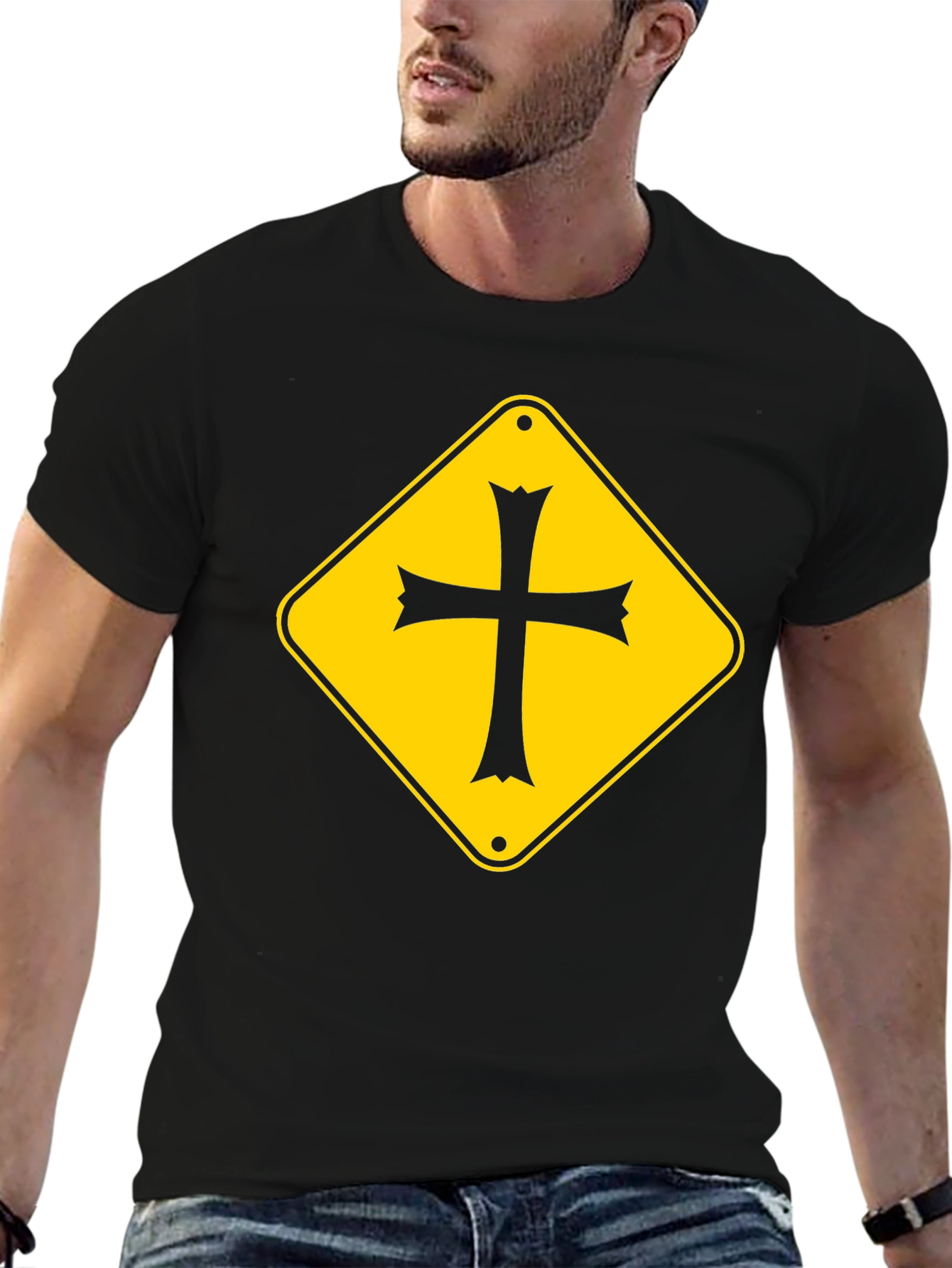 Cross Road Sign Graphic Tee - Black