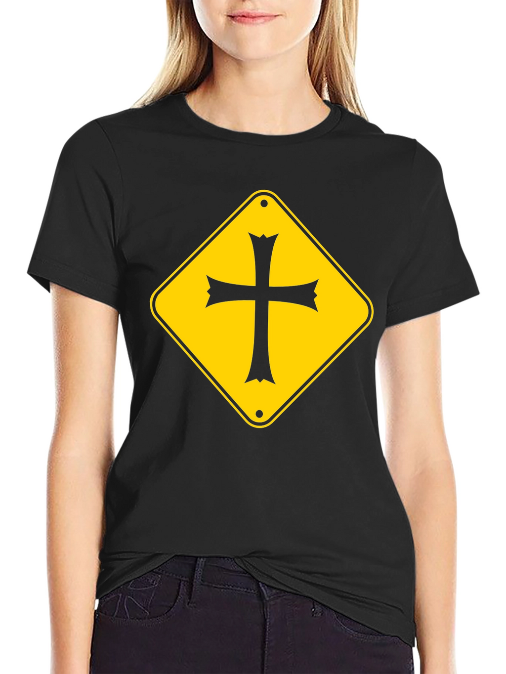 Cross Road Sign Graphic Tee - Black