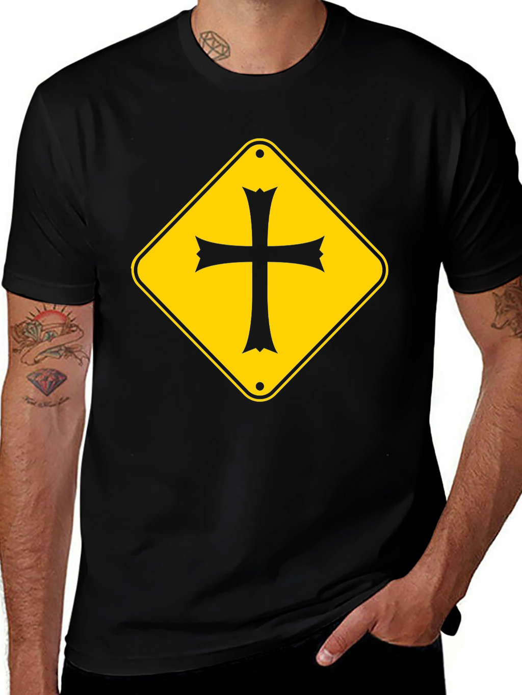Cross Road Sign Graphic Tee - Black