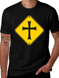 Cross Road Sign Graphic Tee - Black
