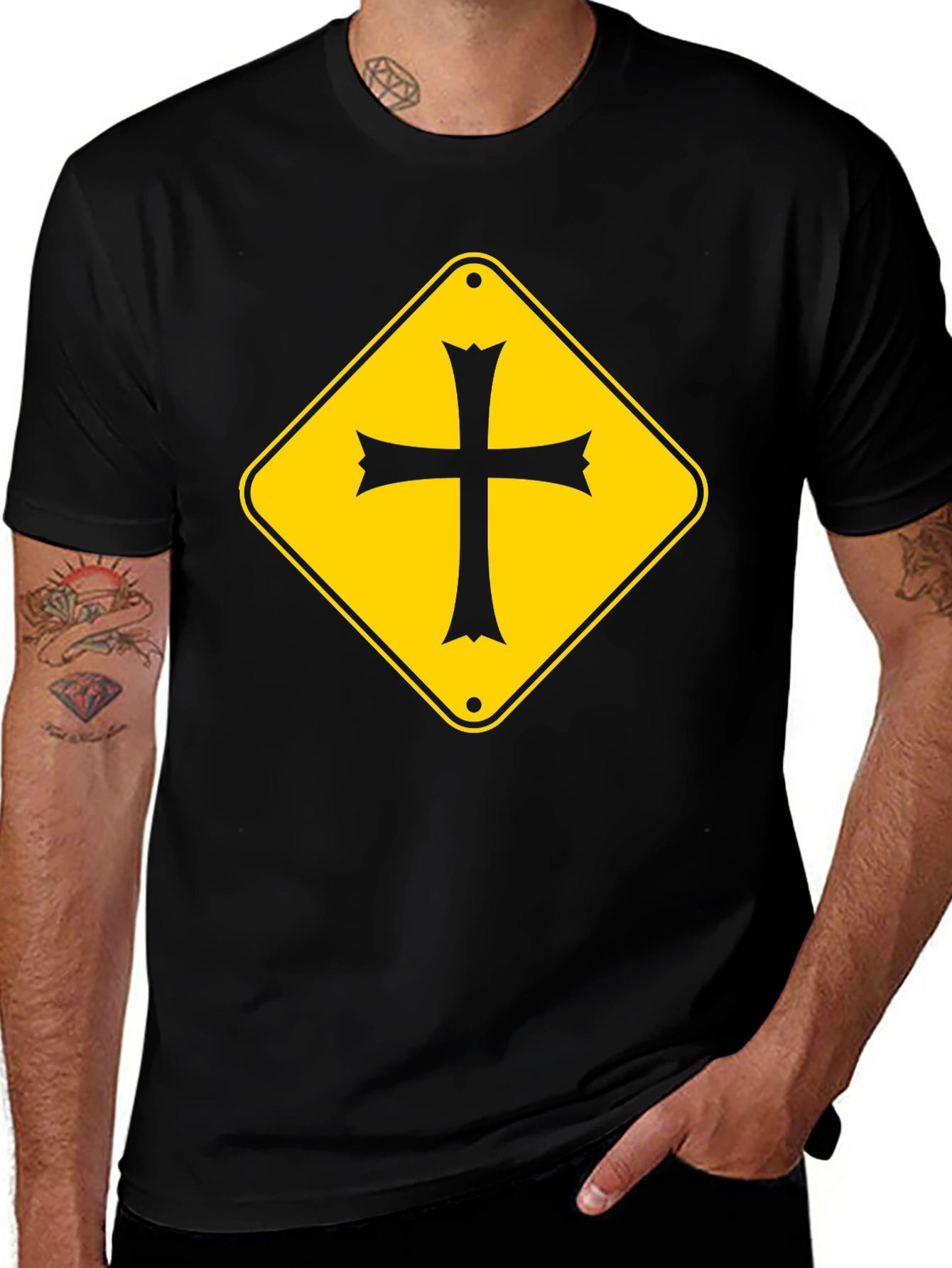 Cross Road Sign Graphic Tee - Black