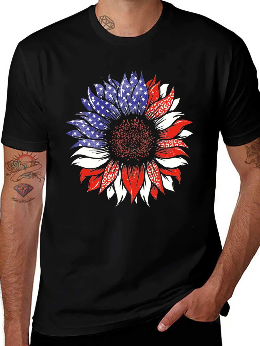Patriotic Sunflower Graphic T-Shirt