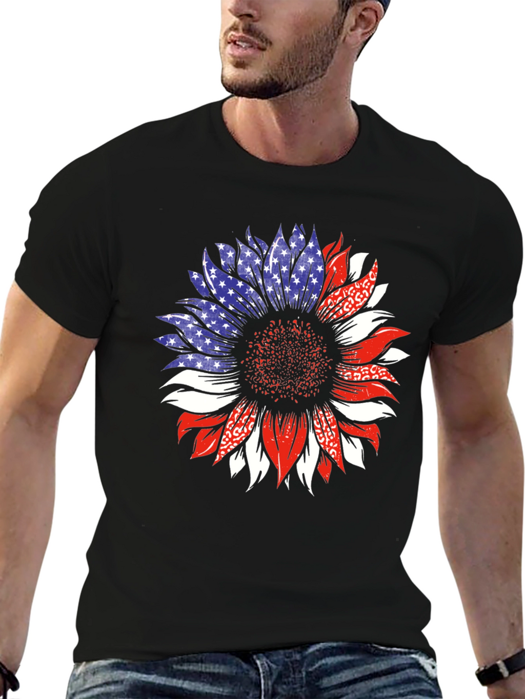 Patriotic Sunflower Graphic T-Shirt