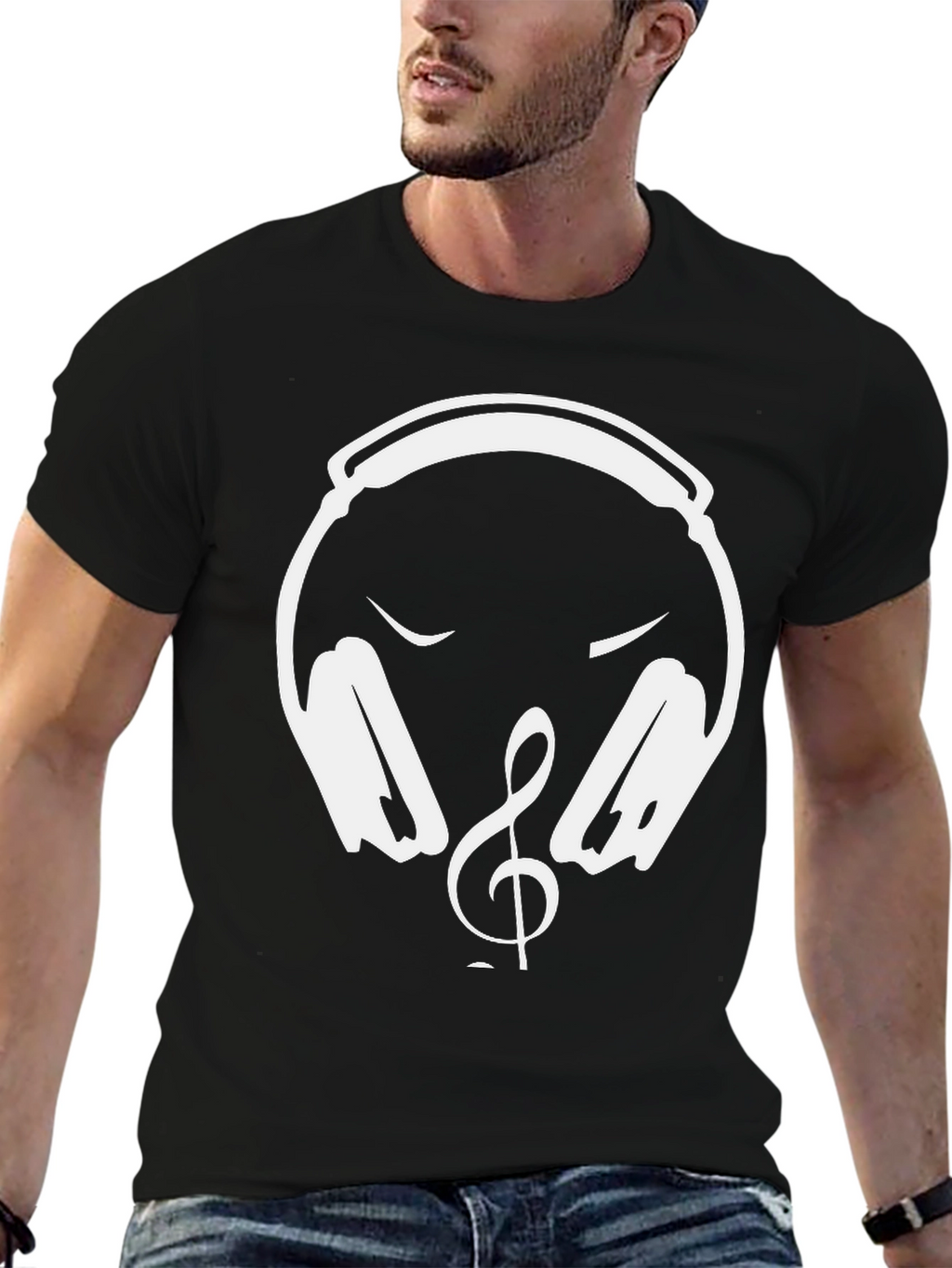 Music Lover T-Shirt - Headphones & Treble Clef Design