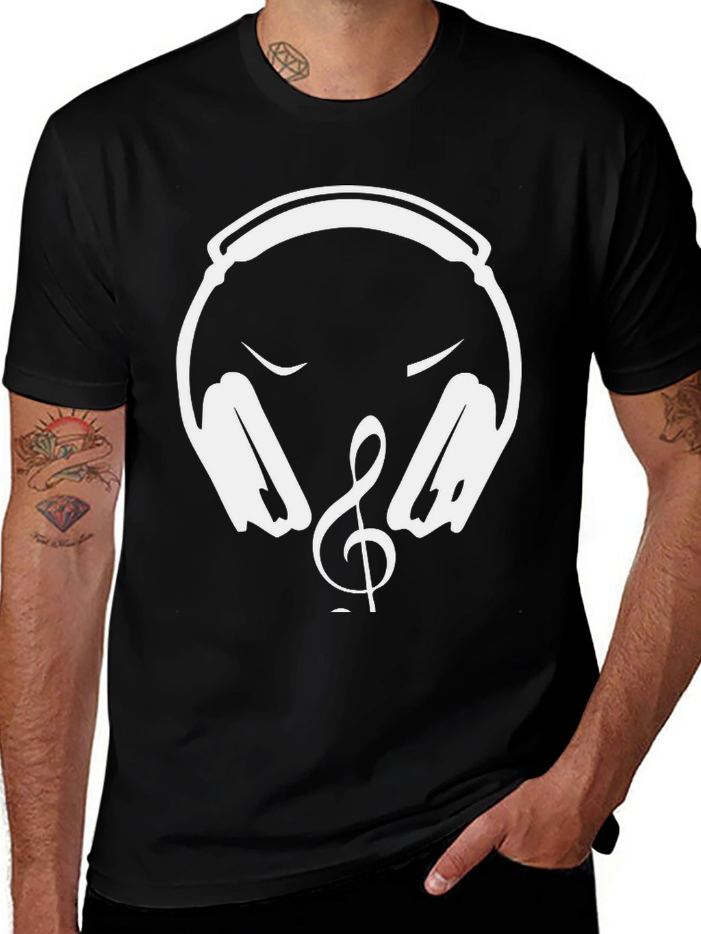 Music Lover T-Shirt - Headphones & Treble Clef Design