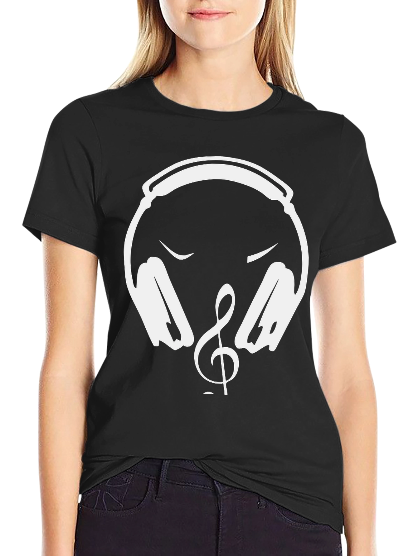 Music Lover T-Shirt - Headphones & Treble Clef Design