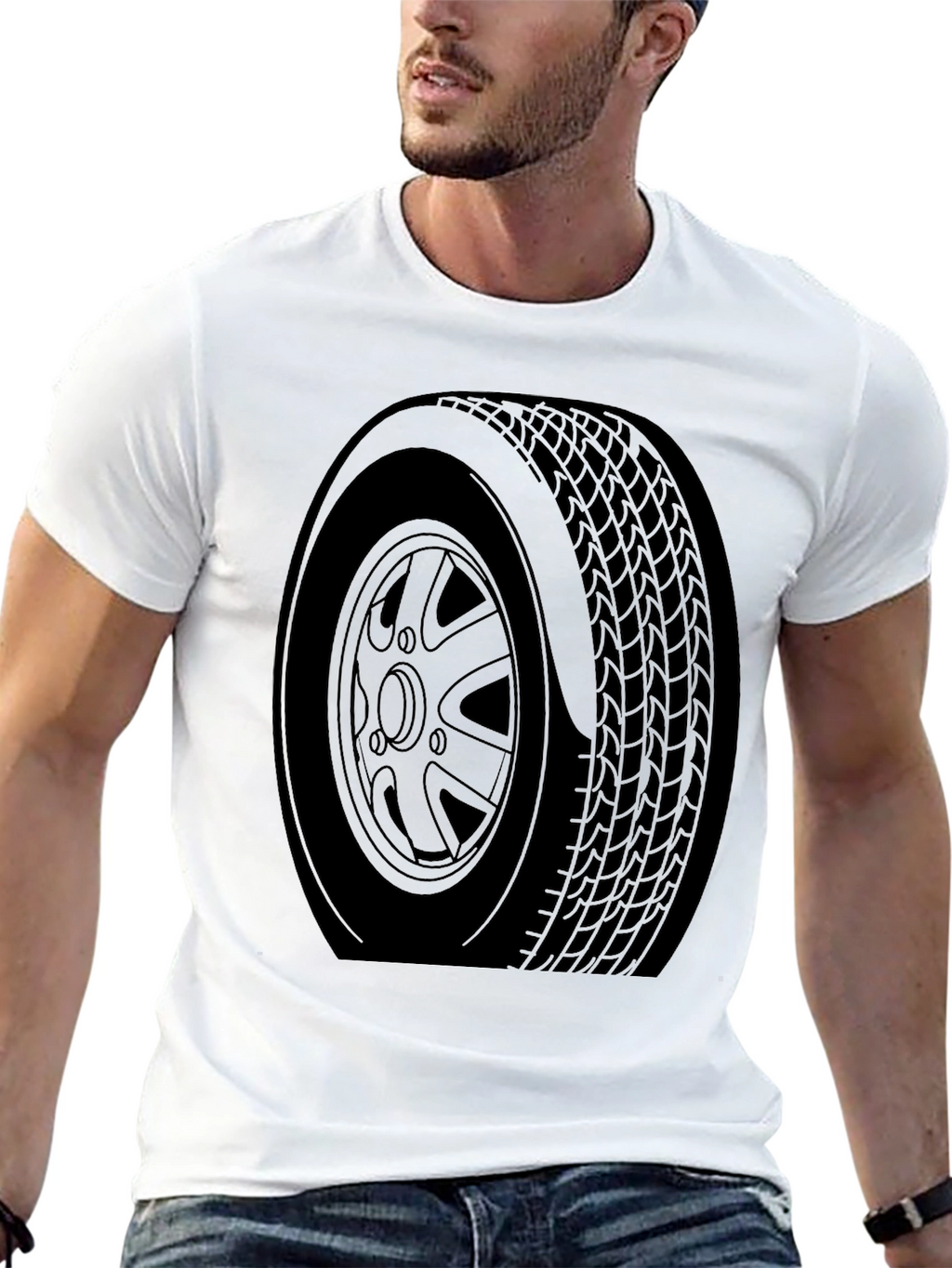Black Car Tire Graphic Tee - Automotive Enthusiast Apparel