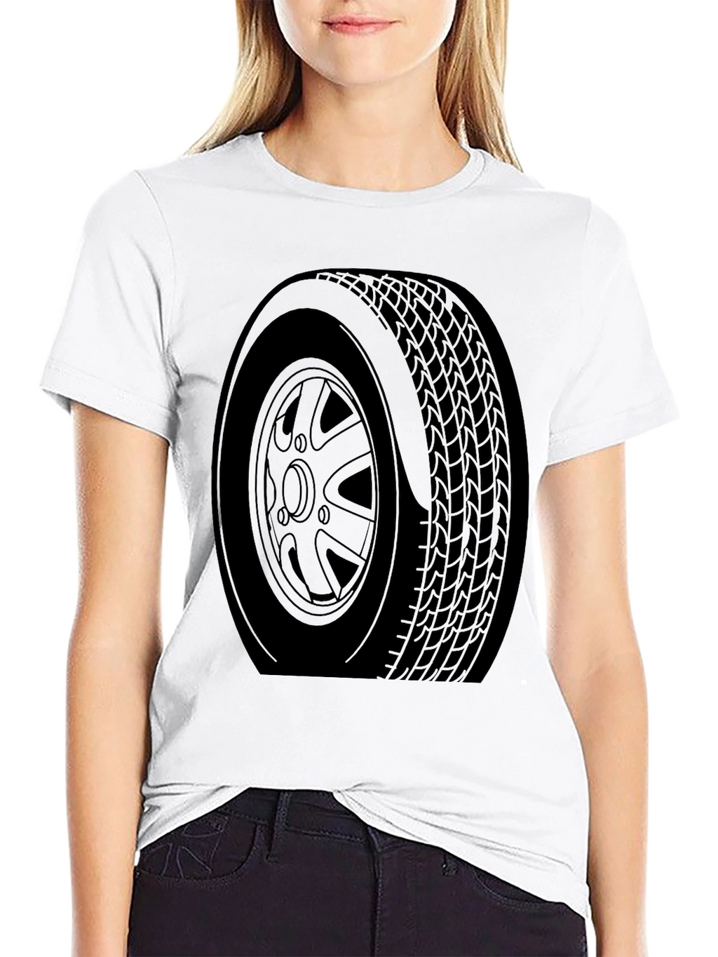 Black Car Tire Graphic Tee - Automotive Enthusiast Apparel