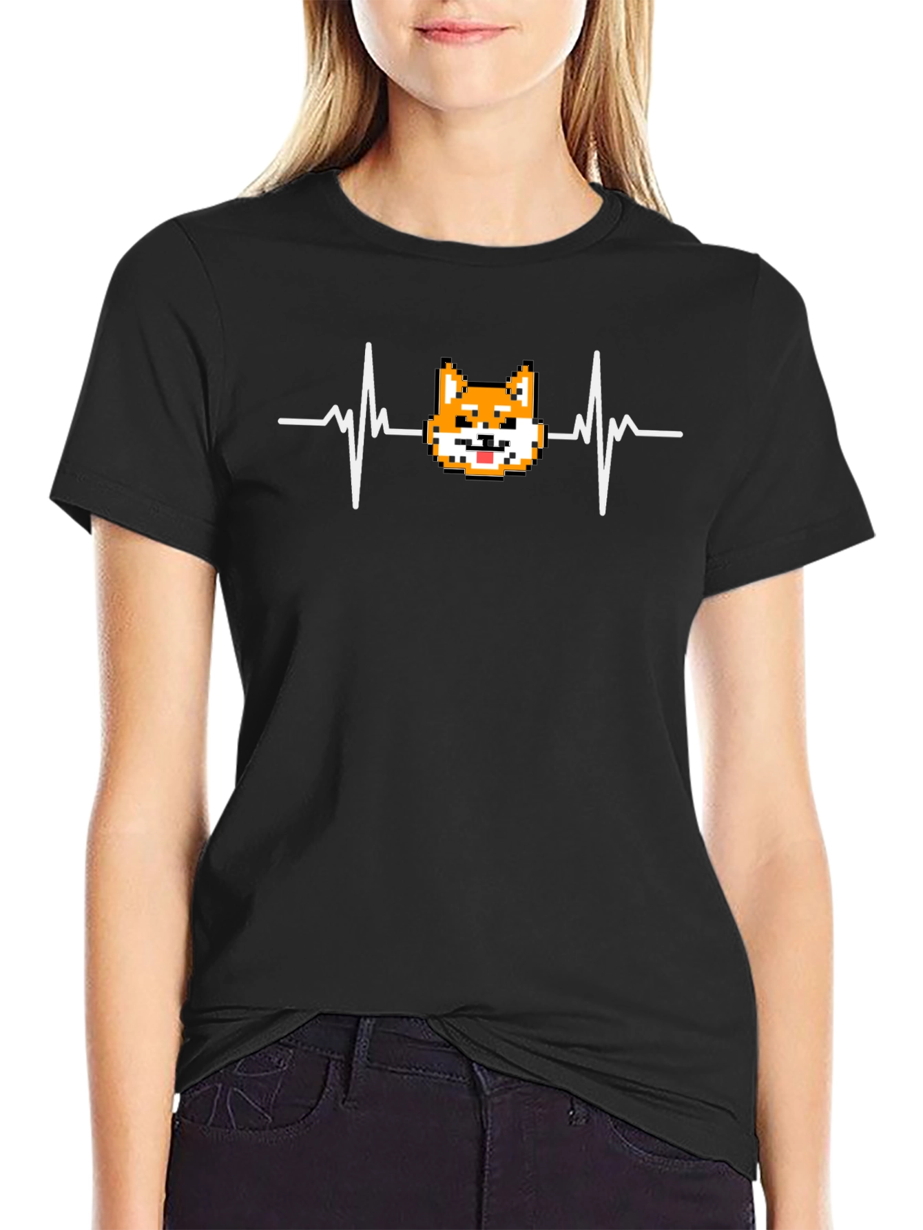 Shiba Inu Heartbeat T-Shirt - Pixel Art Doge