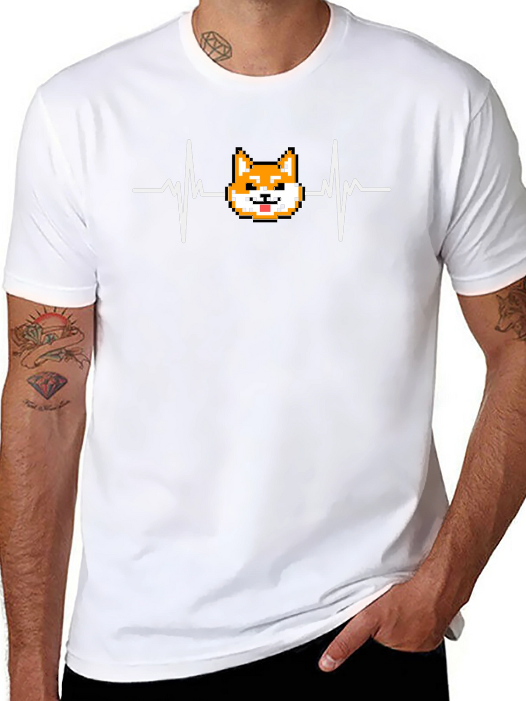 Shiba Inu Heartbeat T-Shirt - Pixel Art Doge
