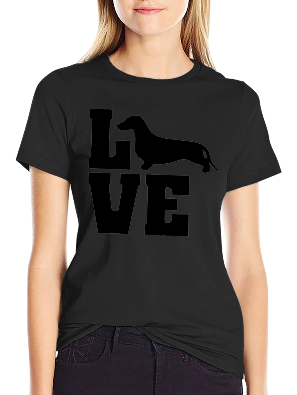 Dachshund LOVE Graphic Tee - Black