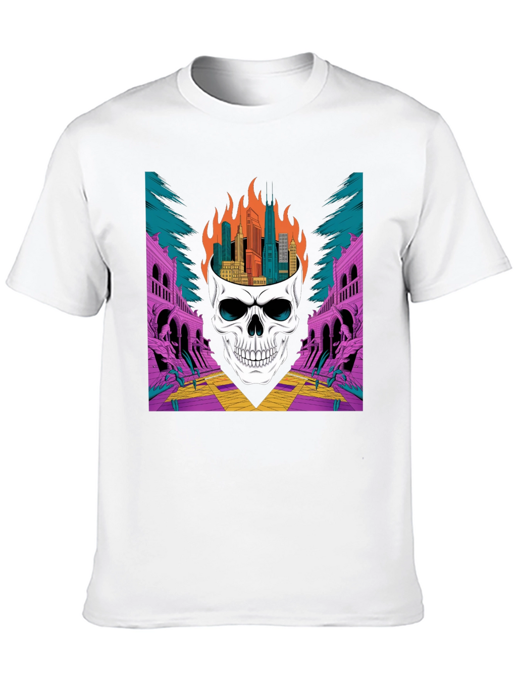 Skull Cityscape Graphic Tee - Edgy Streetwear