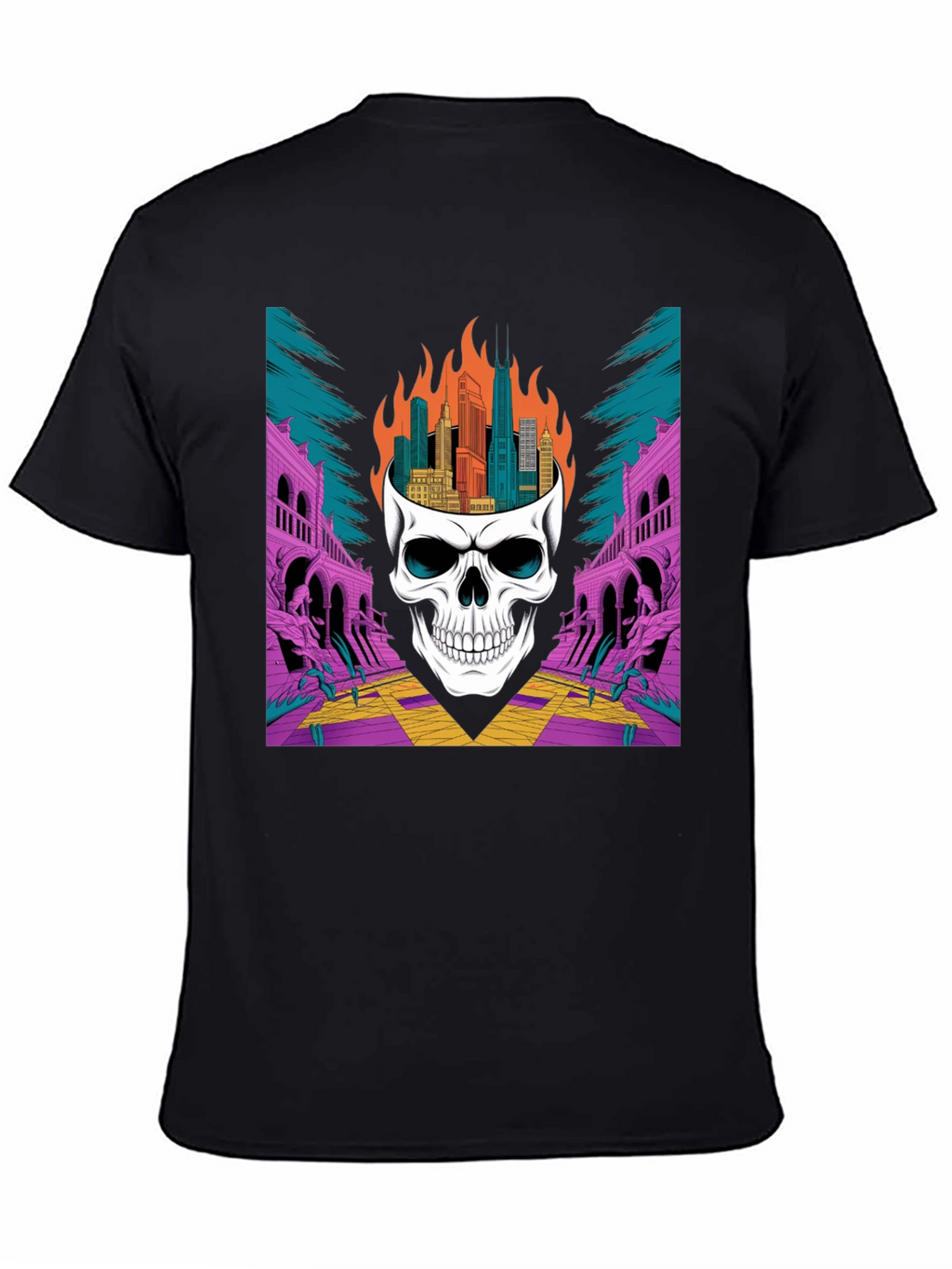 Skull Cityscape Graphic Tee - Edgy Streetwear
