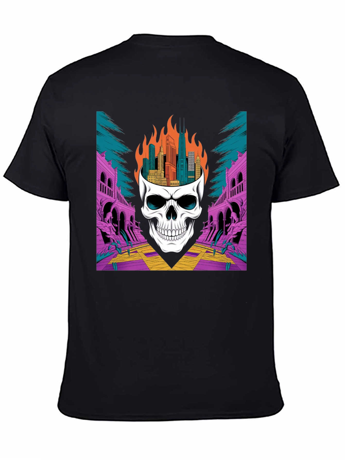 Skull Cityscape Graphic Tee - Edgy Streetwear