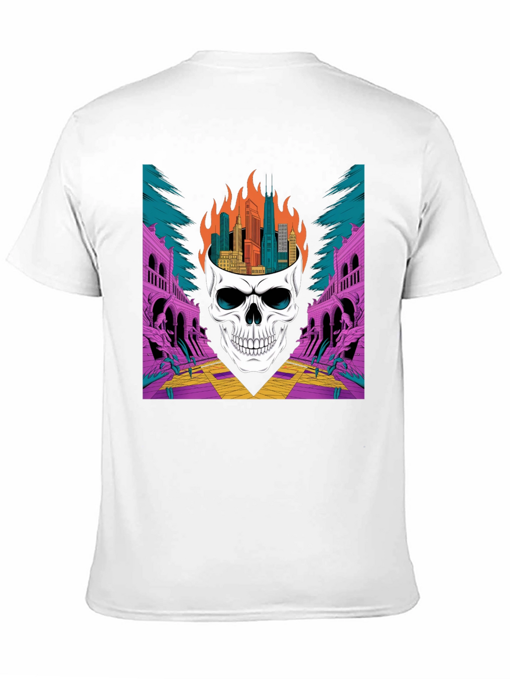 Skull Cityscape Graphic Tee - Edgy Streetwear